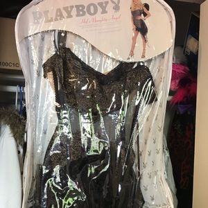 playboy naughty angel black dress with feathered wings marabou halo small